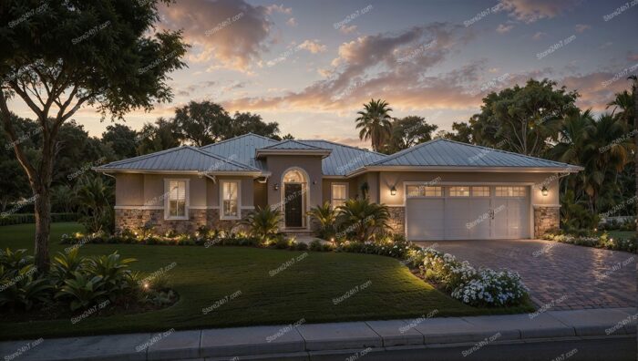 Dusk Serenity at Spacious Suburban Single Family Home