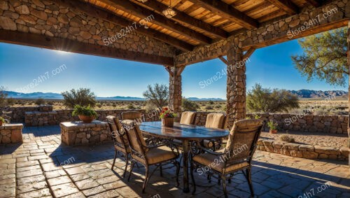 Rustic Stone Ranch House with Mountain View Patio