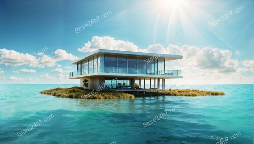 Sunlit Modern Sanctuary Floating in Tranquil Seas