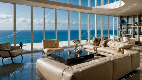 Luxurious Oceanfront Condo Living Room with Panoramic Views