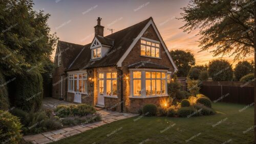 Idyllic English Countryside Family Home at Sunset