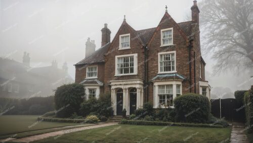 Elegant Victorian Home in Classic London Morning Fog
