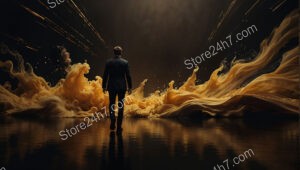 Into the Abyss: Man Confronts Surreal Golden Maelstrom