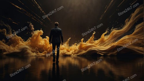 Into the Abyss: Man Confronts Surreal Golden Maelstrom