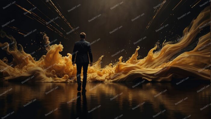 Into the Abyss: Man Confronts Surreal Golden Maelstrom