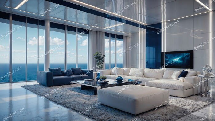 Modern Luxury Condo Living Room with Stunning Ocean View