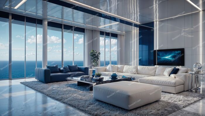 Modern Luxury Condo Living Room with Stunning Ocean View