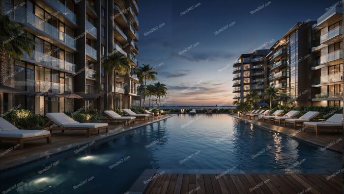 Luxurious Waterfront Condo Retreat Showcases Serene Sunset