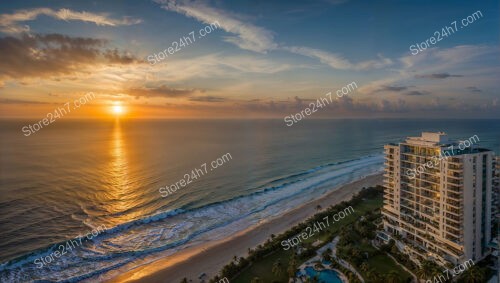 Golden Sunrise Over Luxurious Oceanfront Condo Paradise