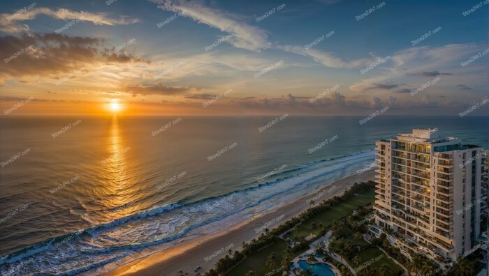 Golden Sunrise Over Luxurious Oceanfront Condo Paradise