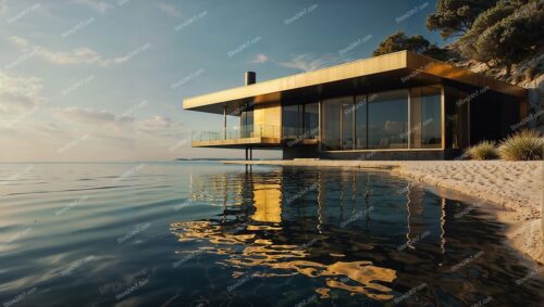 Modern Architectural Marvel Reflects Over Tranquil Seas