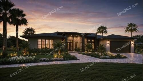 Sunset Glow over Luxurious Florida Single Family Home