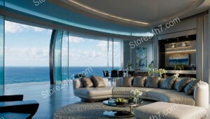 Panoramic Ocean View from Luxurious Coastal Condo Living Room