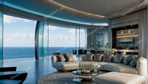 Panoramic Ocean View from Luxurious Coastal Condo Living Room