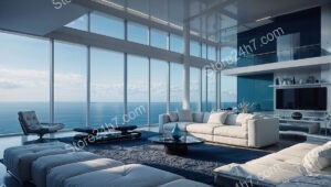 Elegant Modern Condo Living Room with Expansive Ocean View