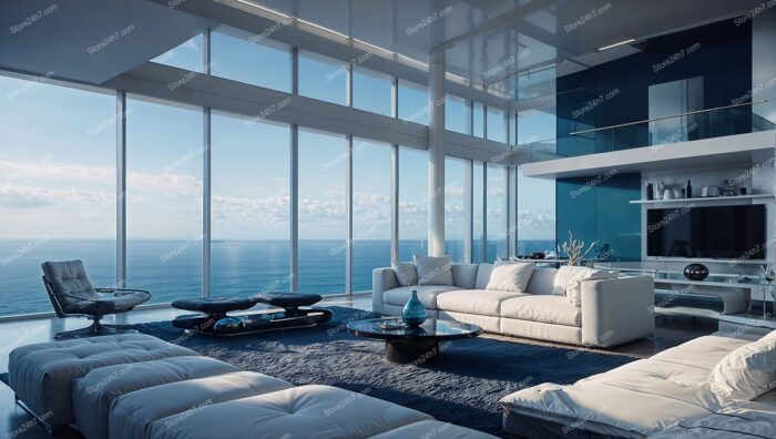 Elegant Modern Condo Living Room with Expansive Ocean View