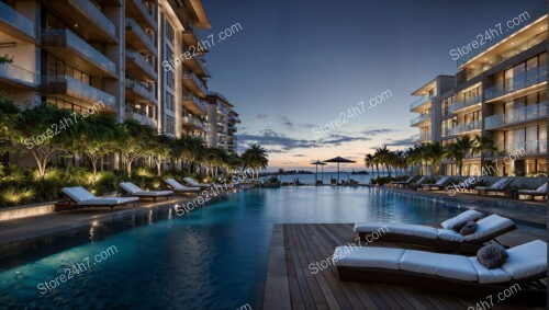 Evening Serenity at a Luxurious Oceanfront Condo Complex