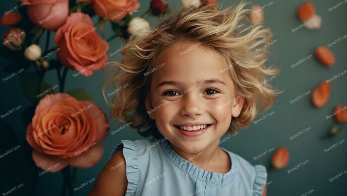 Child's Delightful Reaction Amidst Beautiful Blossoming Flowers