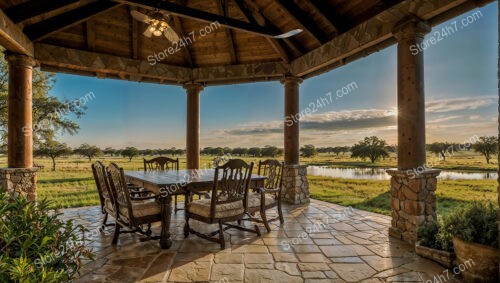 Scenic Ranch Pavilion Overlooking Serene Farm Landscape