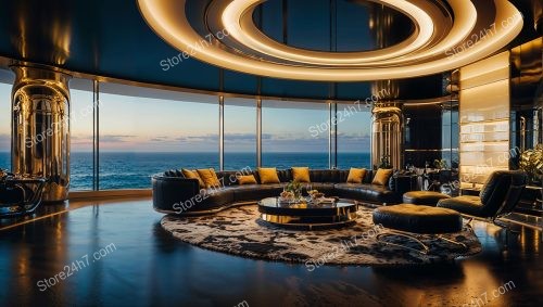 Sophisticated Oceanfront Lounge with Dramatic Lighting Design