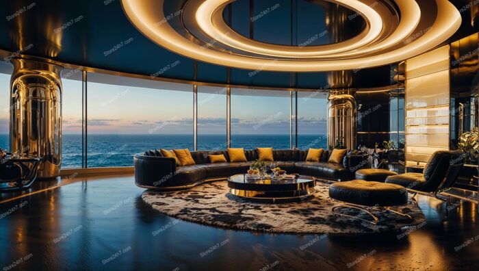 Sophisticated Oceanfront Lounge with Dramatic Lighting Design