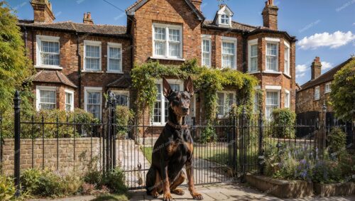 Classic London House with Doberman at Iron Gate