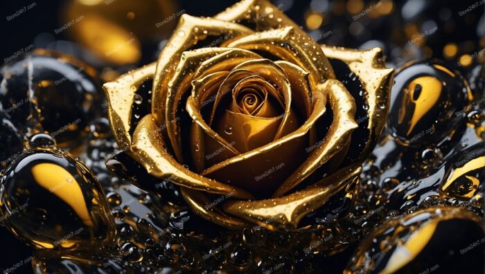 Enchanting Golden Rose in a Mystical Abstract World