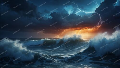 Fierce Lightning Over Turbulent Ocean Waves