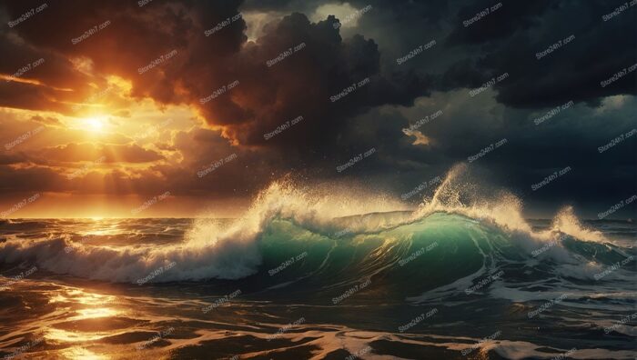 Majestic Waves Under Fiery Sunset Skies