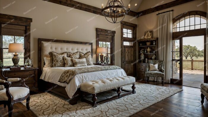 Elegant Ranch Bedroom Overlooking Serene Farm Landscape