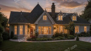 Cozy English Countryside Home at Sunset Glow