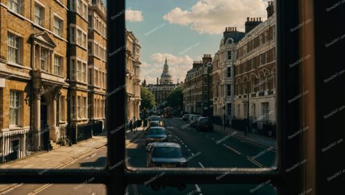 View of Historic London Street through Mansion Windows