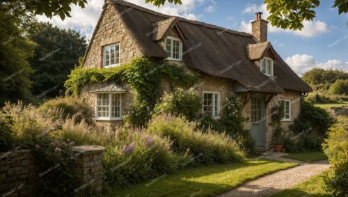 English Countryside Cottage Amidst Lush Greenery