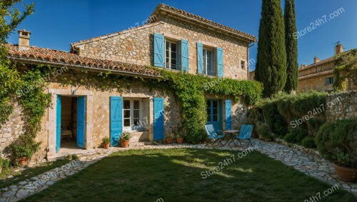 Stone House with Blue Shutters in Provence