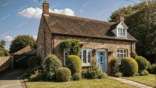Traditional English Cottage with Ivy and Garden