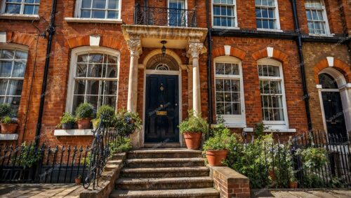 Charming Entrance to Traditional Red Brick UK Townhouse