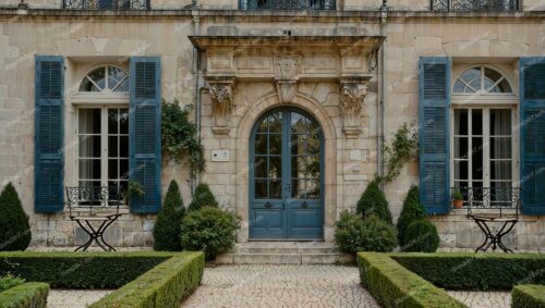Charming French Manor with Blue Shutters and Garden