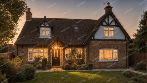 Charming Sunset Glow over an English Cottage