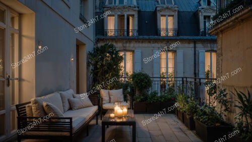 Parisian Apartment Terrace with Evening Tranquility