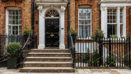 Charming Entrance of Traditional UK Townhouse Porch