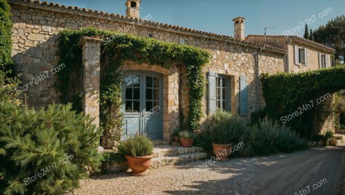 Stone House with Blue Shutters in Provence, France