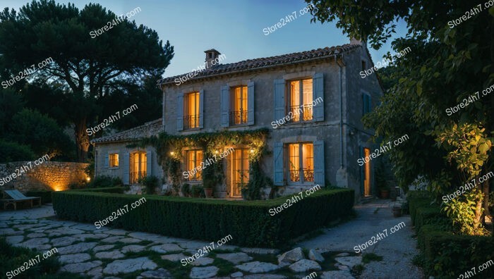 Charming French Stone House with Evening Glow