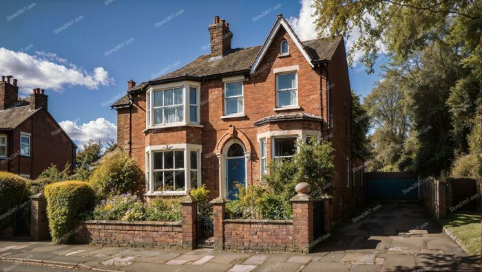 Elegant English Brick House with Blue Door