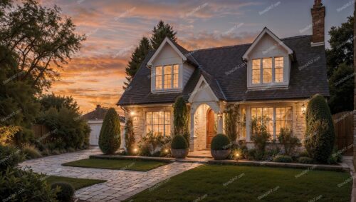 Charming English Family Cottage at Sunset Glow
