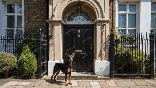 Historic English Home with Dog at Entrance