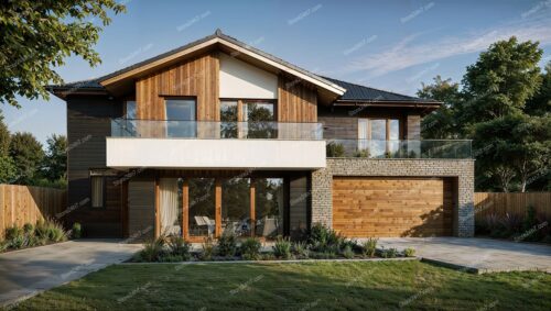 Modern English House with Wooden and Brick Facade