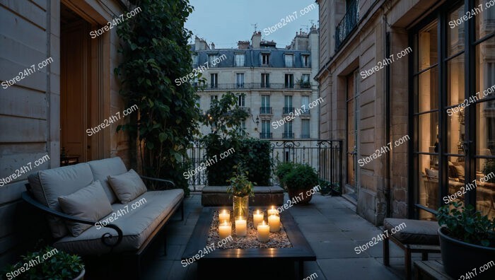Charming Candlelit Terrace in Luxurious French Apartment