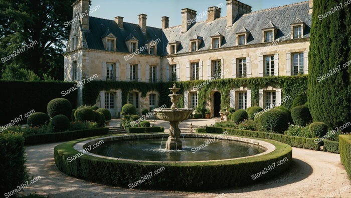 Elegant French Chateau with Grand Central Fountain