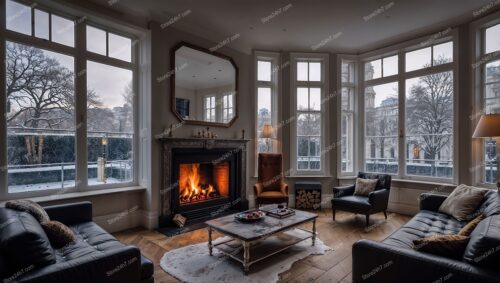 Winter Wonderland: Historic London Mansion Window View