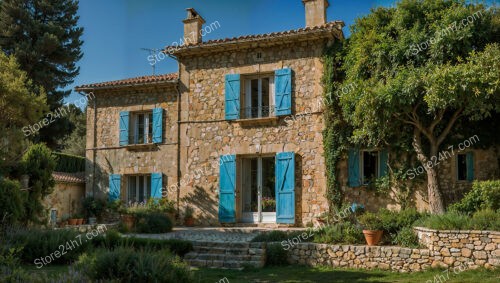 Provencal Charming Stone House with Blue Shutters